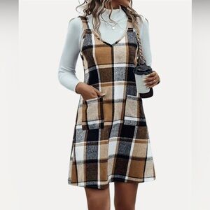 NWT Brown and black plaid romper dress NIP